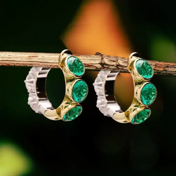9ctw White Sapphire and Emerald Double Face Huggie Earrings