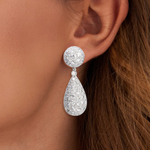 16ctw White Sapphire Paved Pear-shaped Drop Earrings