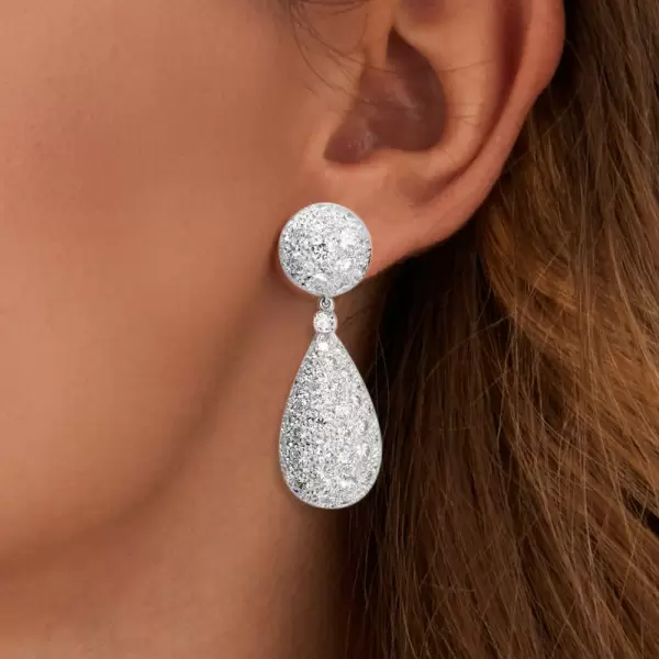 16ctw White Sapphire Paved Pear-shaped Drop Earrings