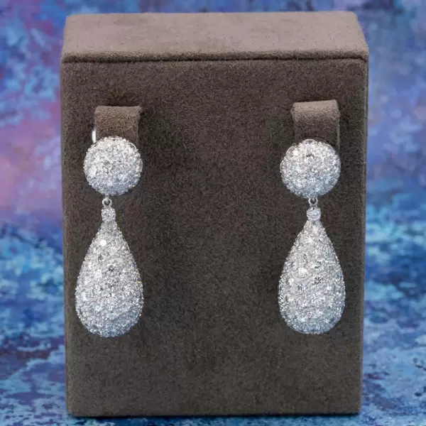 16ctw White Sapphire Paved Pear-shaped Drop Earrings