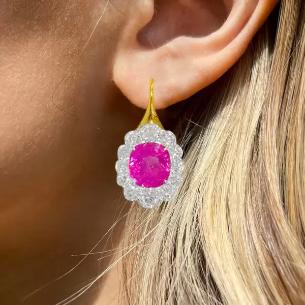 14ctw Cushion Cut Fuchsia Sapphire Drop Earrings