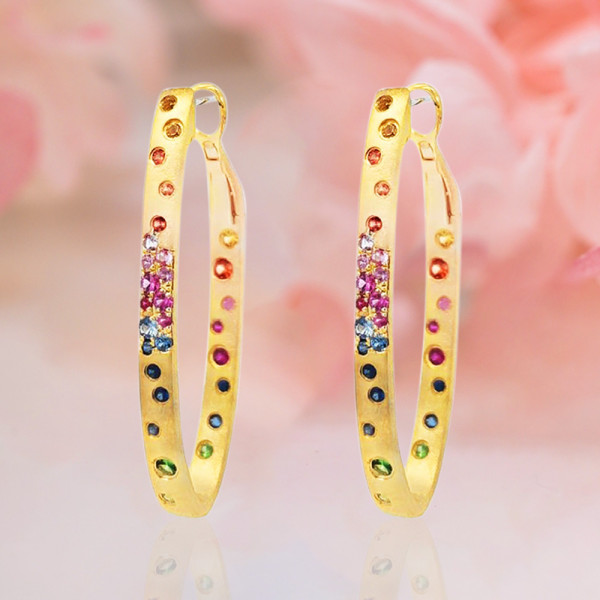 Flush Set Multicolor Sapphire Starry Rainbow Hoop Earrings
