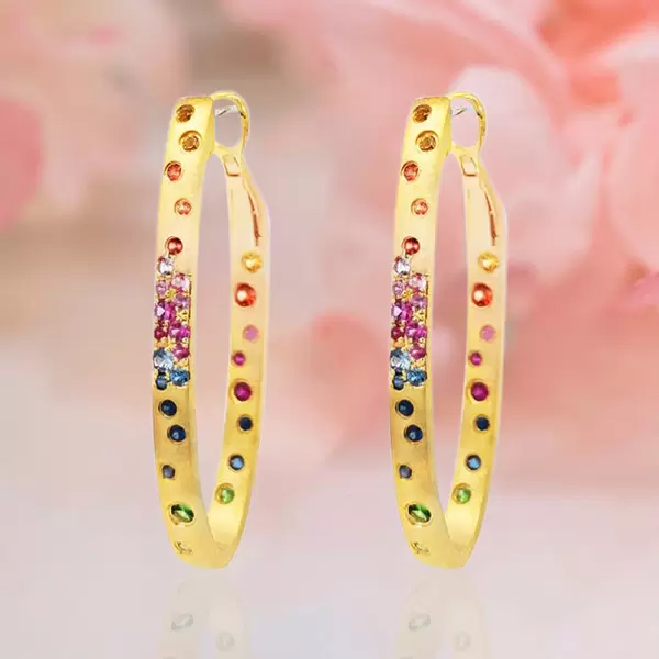Flush Set Multicolor Sapphire Starry Rainbow Hoop Earrings