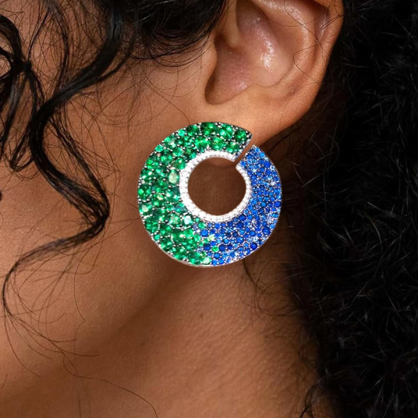 6ctw Sapphire and Emerald Paved Statement Earrings