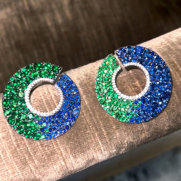 6ctw Sapphire and Emerald Paved Statement Earrings