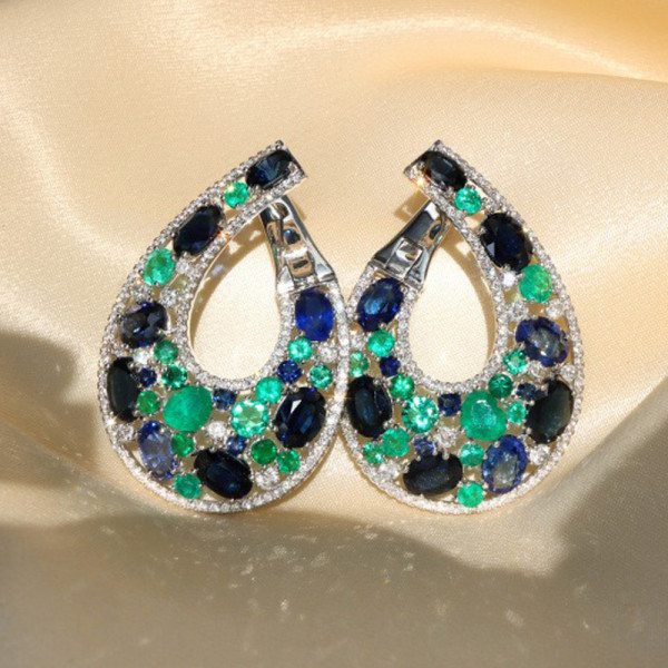20ctw Nature-inspired Green and Blue Sapphire Statement Earrings