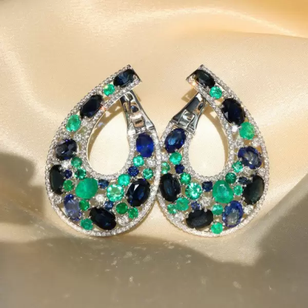 20ctw Nature-inspired Green and Blue Sapphire Statement Earrings