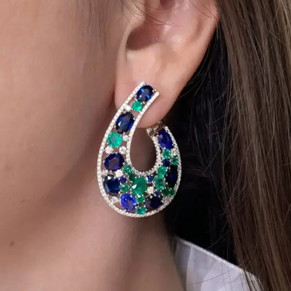 20ctw Nature-inspired Green and Blue Sapphire Statement Earrings