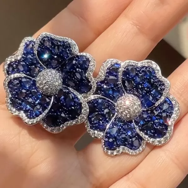 25ctw Blue and White Sapphire Blossom Statement Earrings