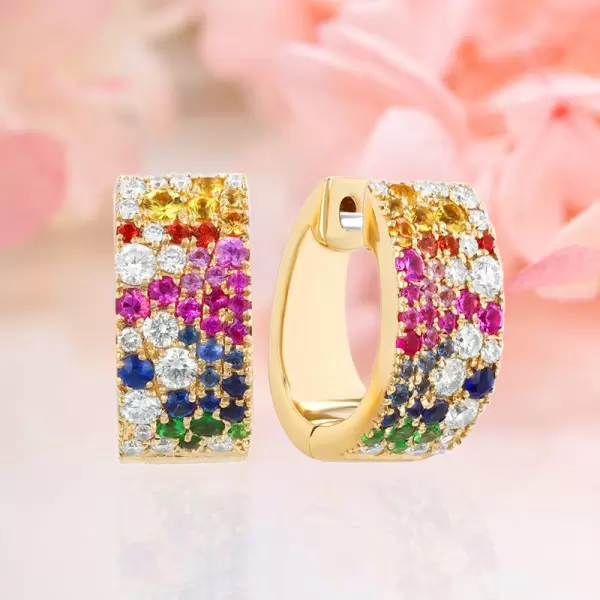 Scattered Paved Multicolor Sapphire Starry Hoop Earrings