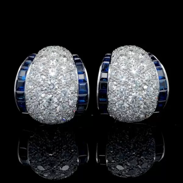 9ctw White and Blue Sapphrie Art-deco Huggie Earrings