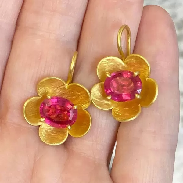 5ctw Oval Cut Fuchsia Sapphire Flower Drop Earrings