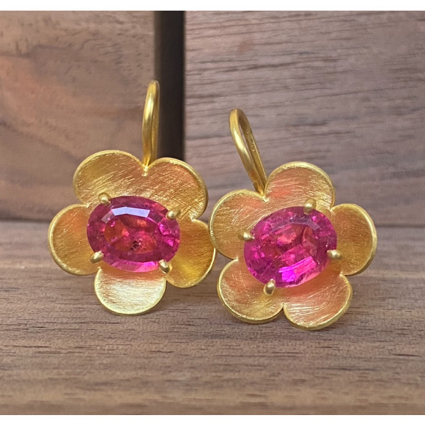 5ctw Oval Cut Fuchsia Sapphire Flower Drop Earrings