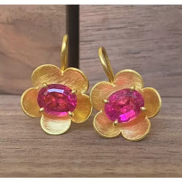 5ctw Oval Cut Fuchsia Sapphire Flower Drop Earrings