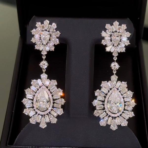 30ctw Pear Cut Vintage Halo Statement Drop Earrings