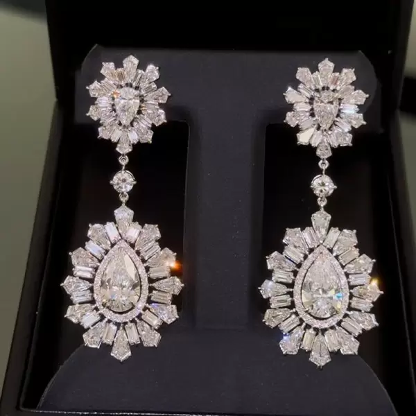 30ctw Pear Cut Vintage Halo Statement Drop Earrings