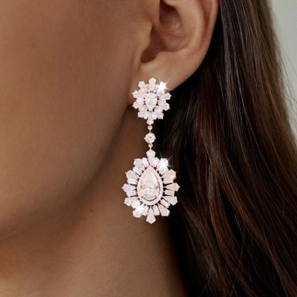 30ctw Pear Cut Vintage Halo Statement Drop Earrings