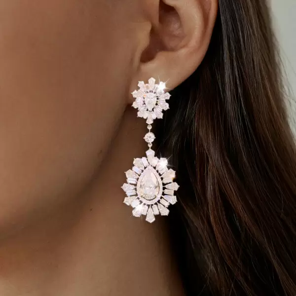 30ctw Pear Cut Vintage Halo Statement Drop Earrings