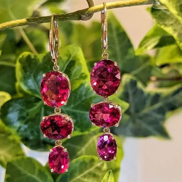 20ctw Oval Cut Ruby Gold Tone Drop Earrings