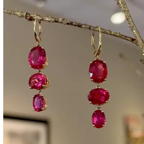 20ctw Oval Cut Ruby Gold Tone Drop Earrings