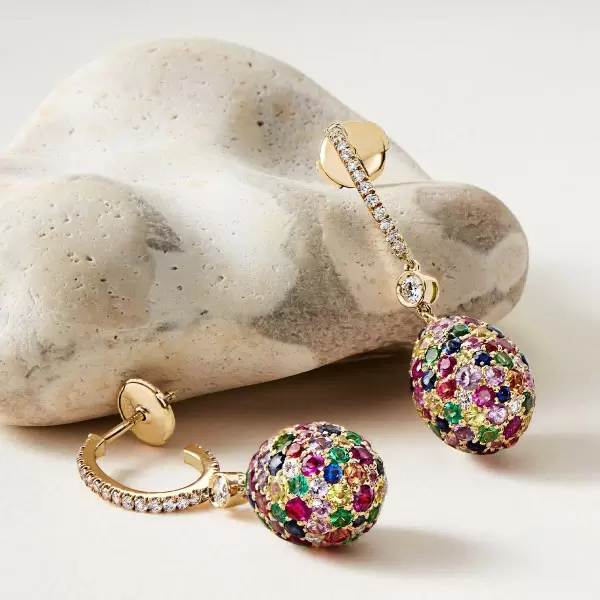 16ctw Multicolor Sapphire Paved Egg Pendant Drop Earrings