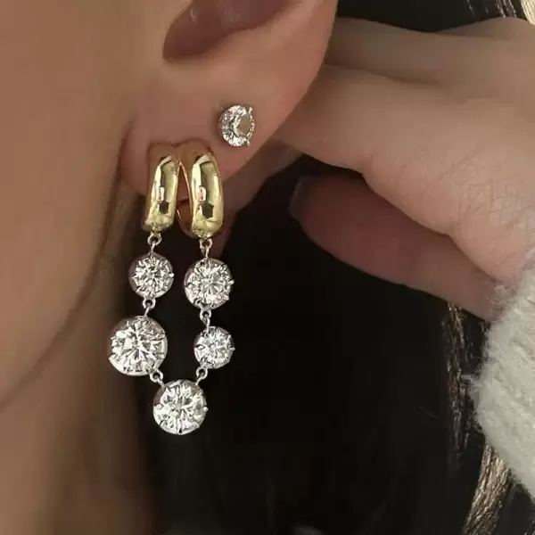 11ctw Round Cut Two Tone Swing Drop Earrings