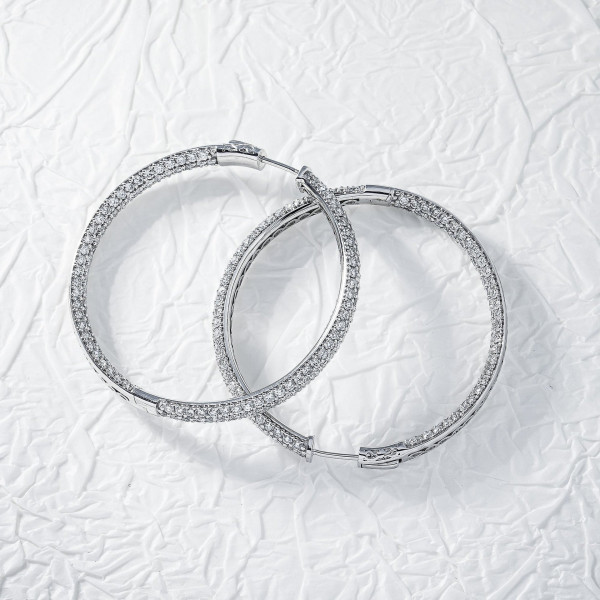 10ctw White Sapphire Paved Large Hoop Earrings
