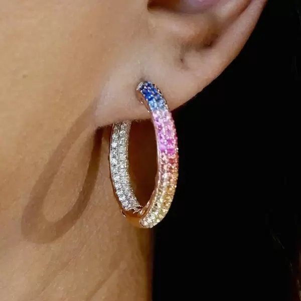 12ctw Multicolor and White Sapphire Paved Rainbow Earrings