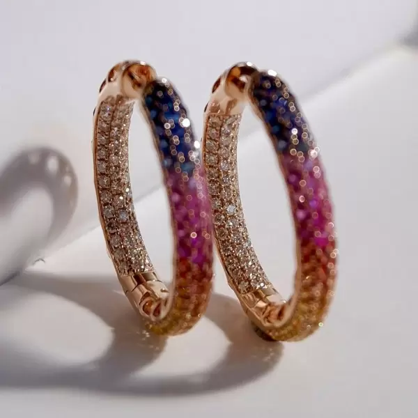 12ctw Multicolor and White Sapphire Paved Rainbow Earrings