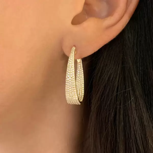4ctw White Sapphire Paved Inside-out Oval Hoop Earrings