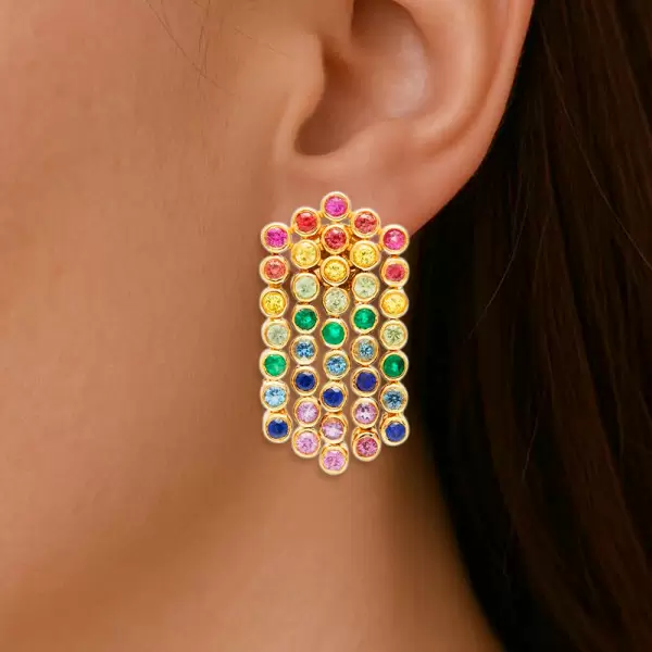 8ctw Round Cut Multicolor Sapphire Rainbow Fringe Earrings