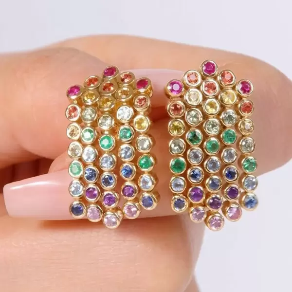 8ctw Round Cut Multicolor Sapphire Rainbow Fringe Earrings
