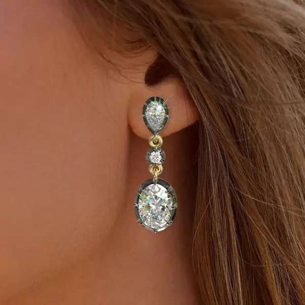 8ctw Oval and Pear Cut Vintage Two Tone Drop Earrings
