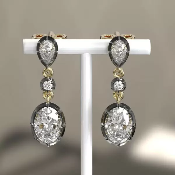 8ctw Oval and Pear Cut Vintage Two Tone Drop Earrings