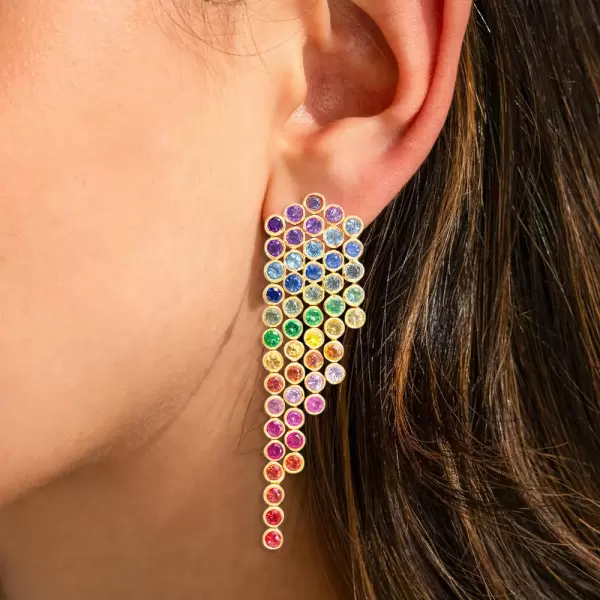 10ctw Round Cut Multicolor Sapphire Rainbow Statement Earrings