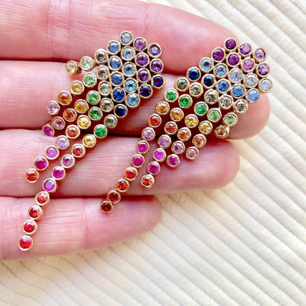 10ctw Round Cut Multicolor Sapphire Rainbow Statement Earrings