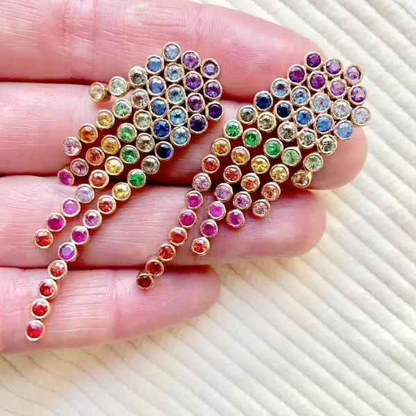 10ctw Round Cut Multicolor Sapphire Rainbow Statement Earrings