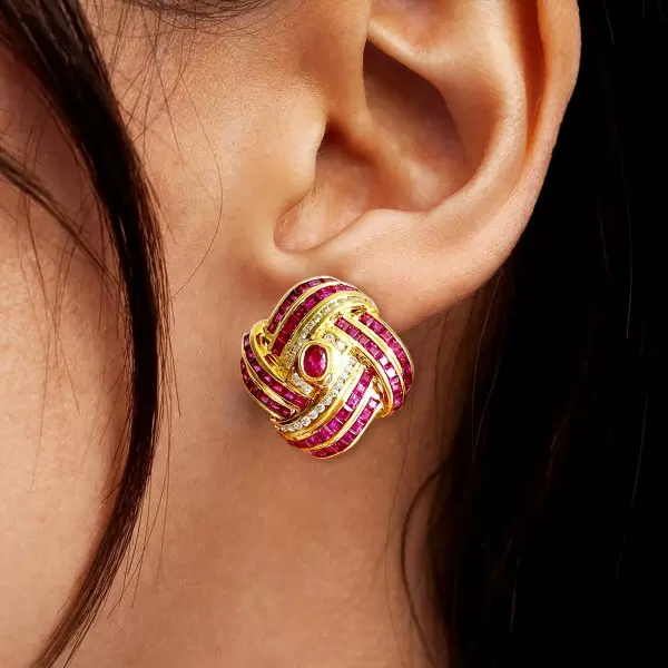 5ctw Channel-set Ruby Vintage Statement Stud Earrings
