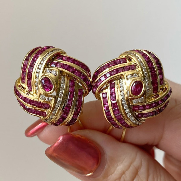 5ctw Channel-set Ruby Vintage Statement Stud Earrings