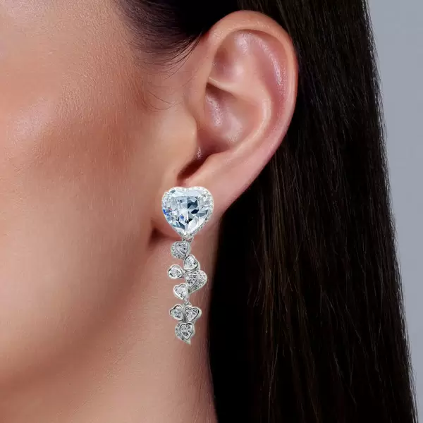 6.75ct Hear Cut White Sapphire Drop Earrings