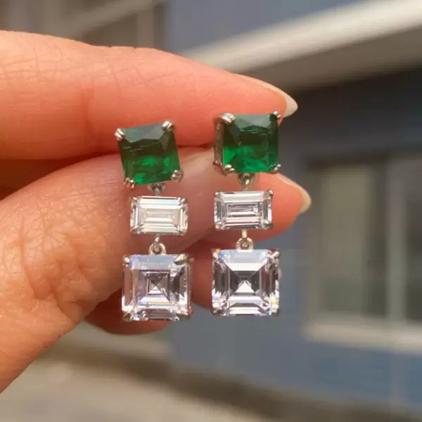 Asscher Cut White Sapphire Drop Earrings