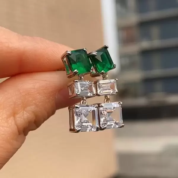 Asscher Cut White Sapphire Drop Earrings