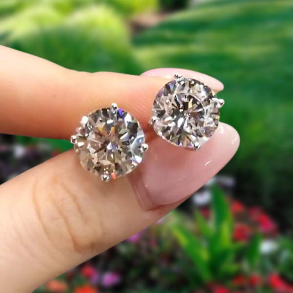 4ct Round Cut White Sapphire Stud Earrings