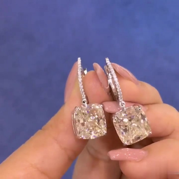 11.2ctw Cushion Cut White Sapphire Drop Earrings