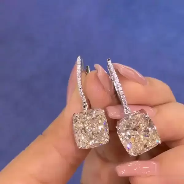 11.2ctw Cushion Cut White Sapphire Drop Earrings