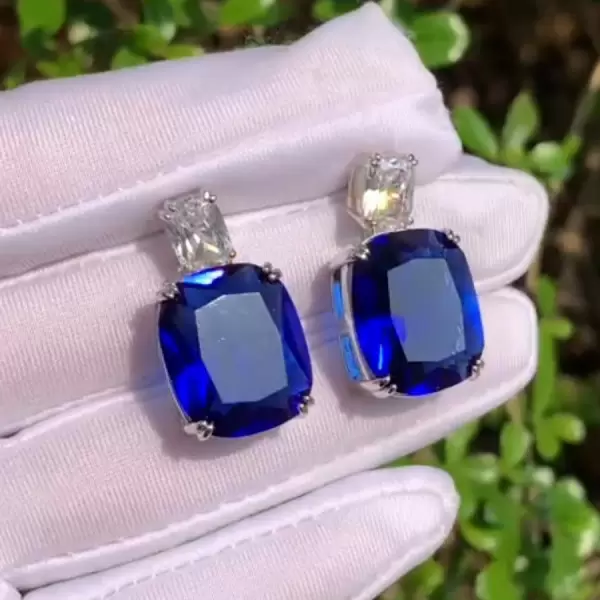 6ctw Cushion Cut Blue Sapphire Dangle Earrings