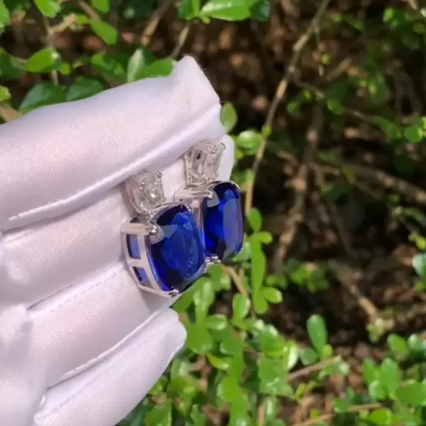 6ctw Cushion Cut Blue Sapphire Dangle Earrings