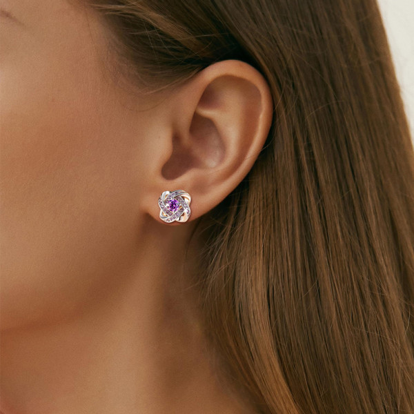 Four-Leaf Amethyst Fashion Stud Earrings