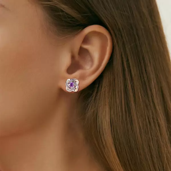 Four-Leaf Amethyst Fashion Stud Earrings