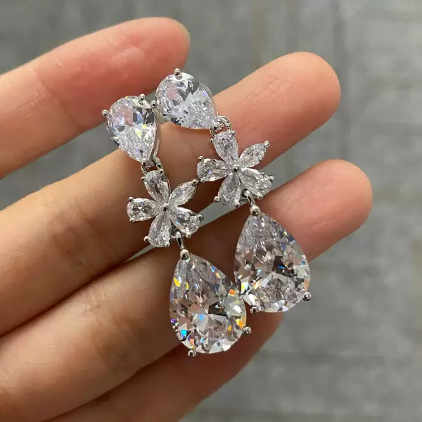 40mm Length 7ctw Pear Cut White Sapphire Drop Earrings